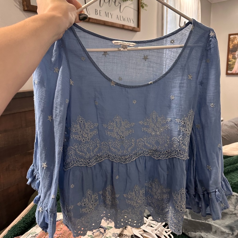 Blue Embroidered Women's Top